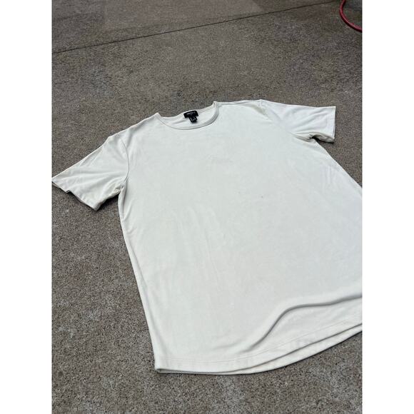 Forever 21 Top Men Size Large Cream Suede Feel Crewneck Short Sleeve Tee Shirt - Picture 2 of 4